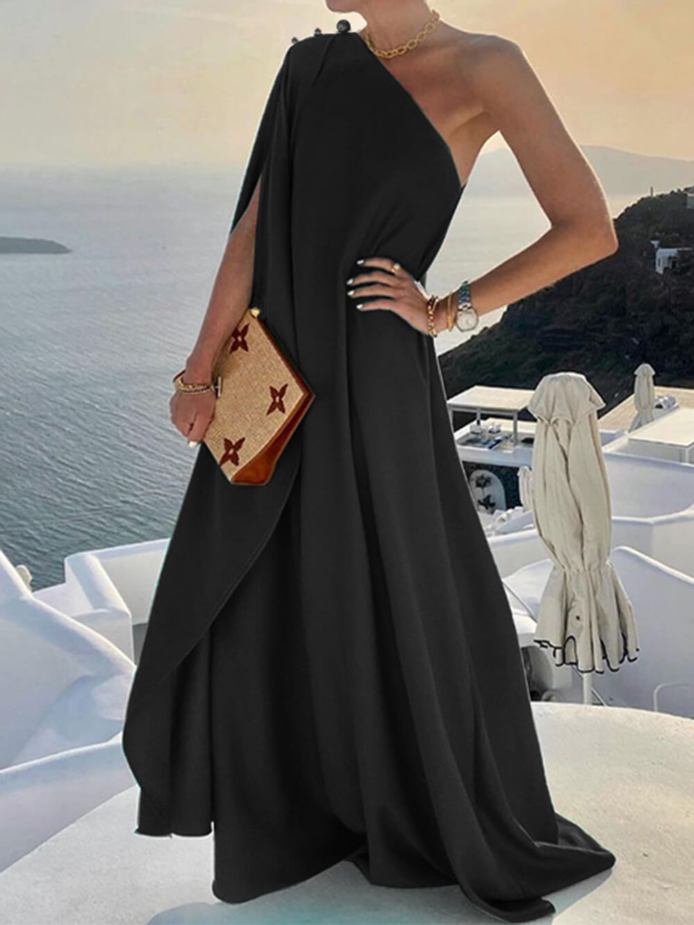 Levoire | Robe Maxi À Épaule Dénudée Pour Femmes Noir