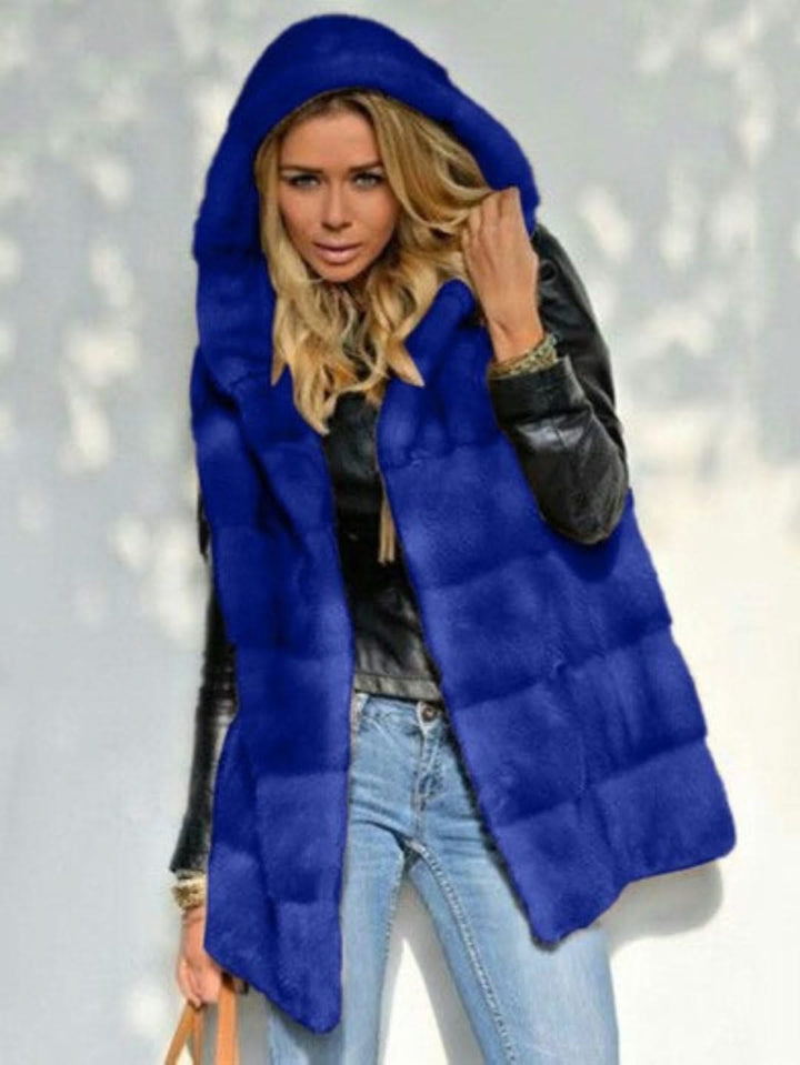 Levoire | Long Faux Fur Hoodie For Women Bleu