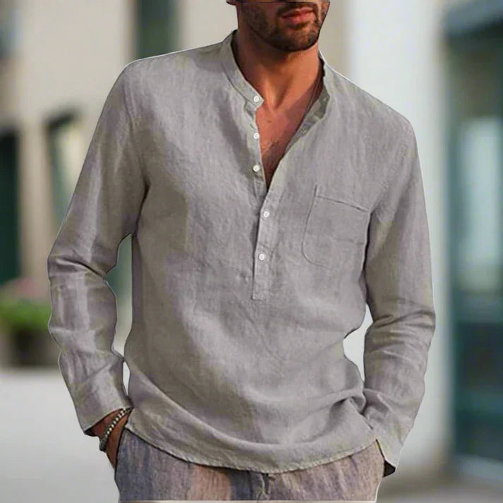 Levoire | Magnifique Chemise En Lin Avec Poche Poitrine Gris