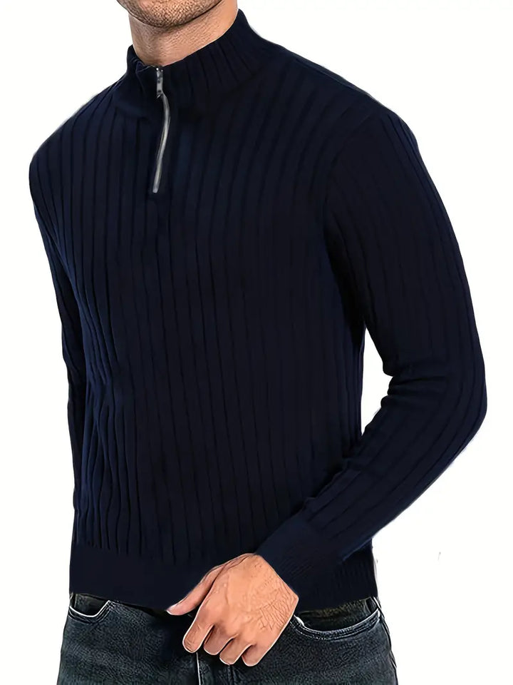 Levoire | Pull Homme De Loisirs Avec Décolleté En V Et Fermeture Éclair Pour Hommes Marine bleu