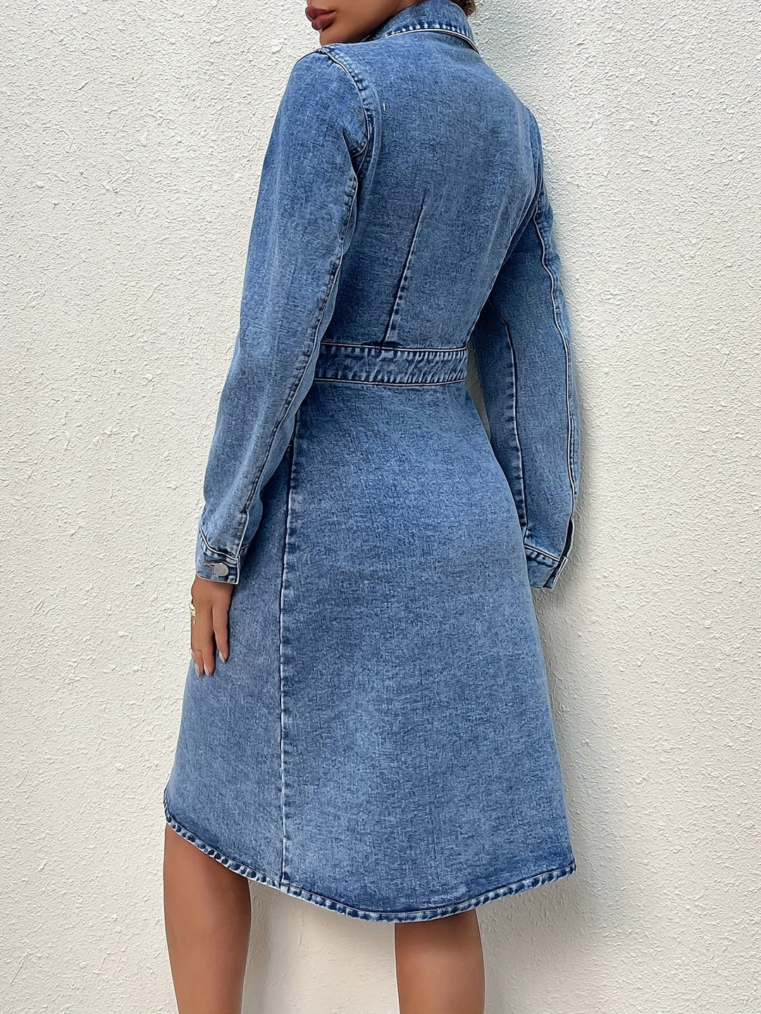 Levoire | Robe En Denim Bleue Simple À Manches Longues