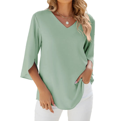 Levoire | Chemises femme manches courtes tops encolure à revers chemise tunique élégante Vert