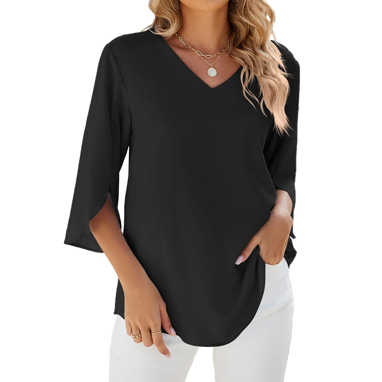 Levoire | Chemises femme manches courtes tops encolure à revers chemise tunique élégante