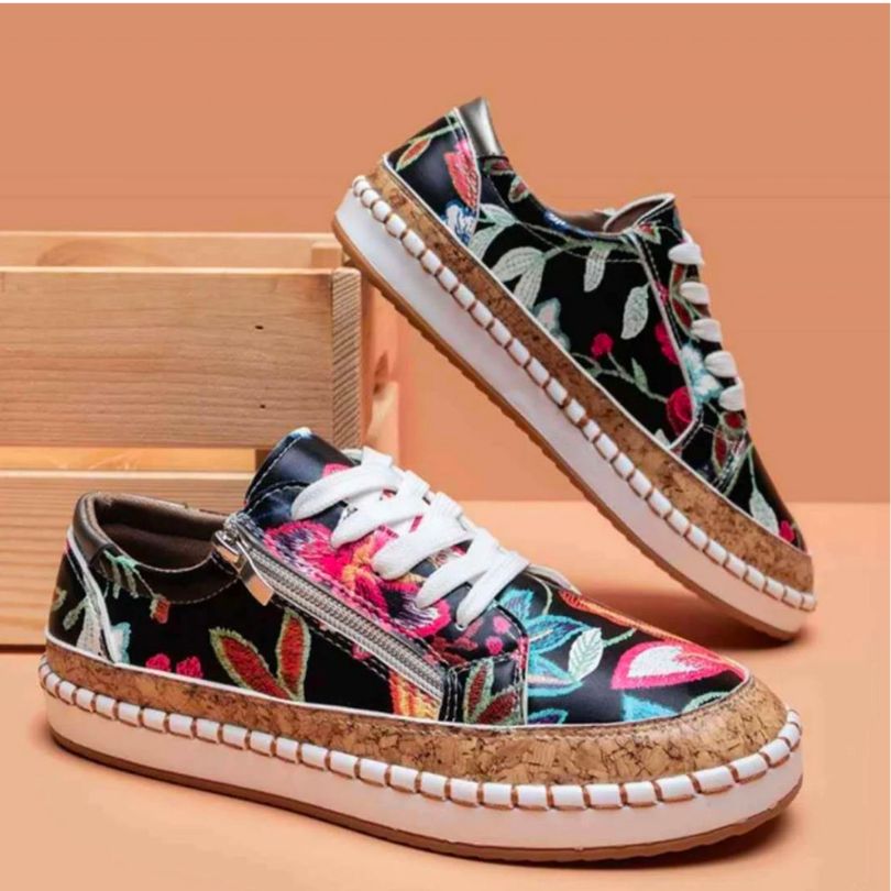 Levoire | Chaussures orthopédiques à fleurs Noir