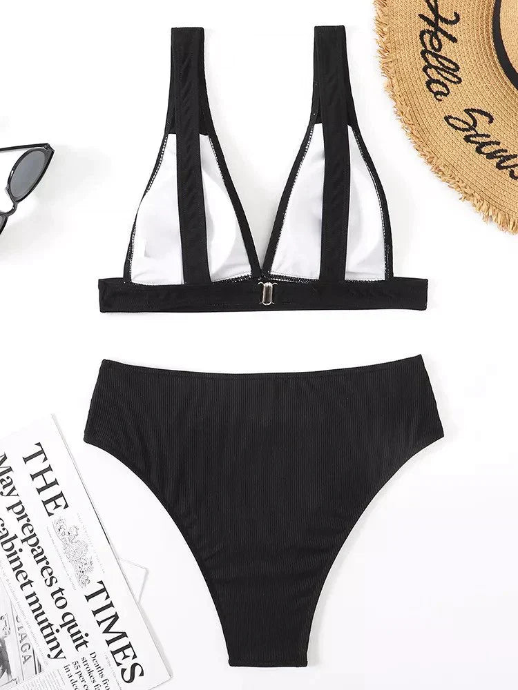 Levoire | Ensemble De Bikini Côtelé Taille Haute Pour Dames