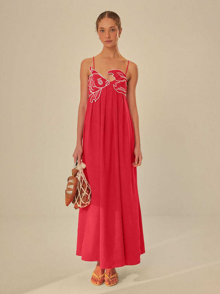 Levoire | Maxi Robe En Mélange De Lin Avec Broderie De Poisson