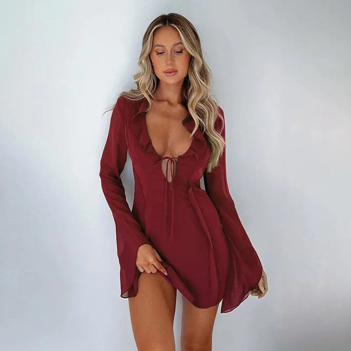 Levoire | Robe portefeuille à manches longues avec volants et coupe slim