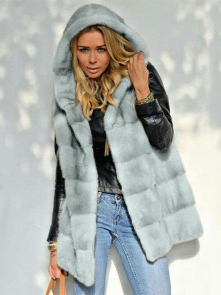 Levoire | Long Faux Fur Hoodie For Women Gris