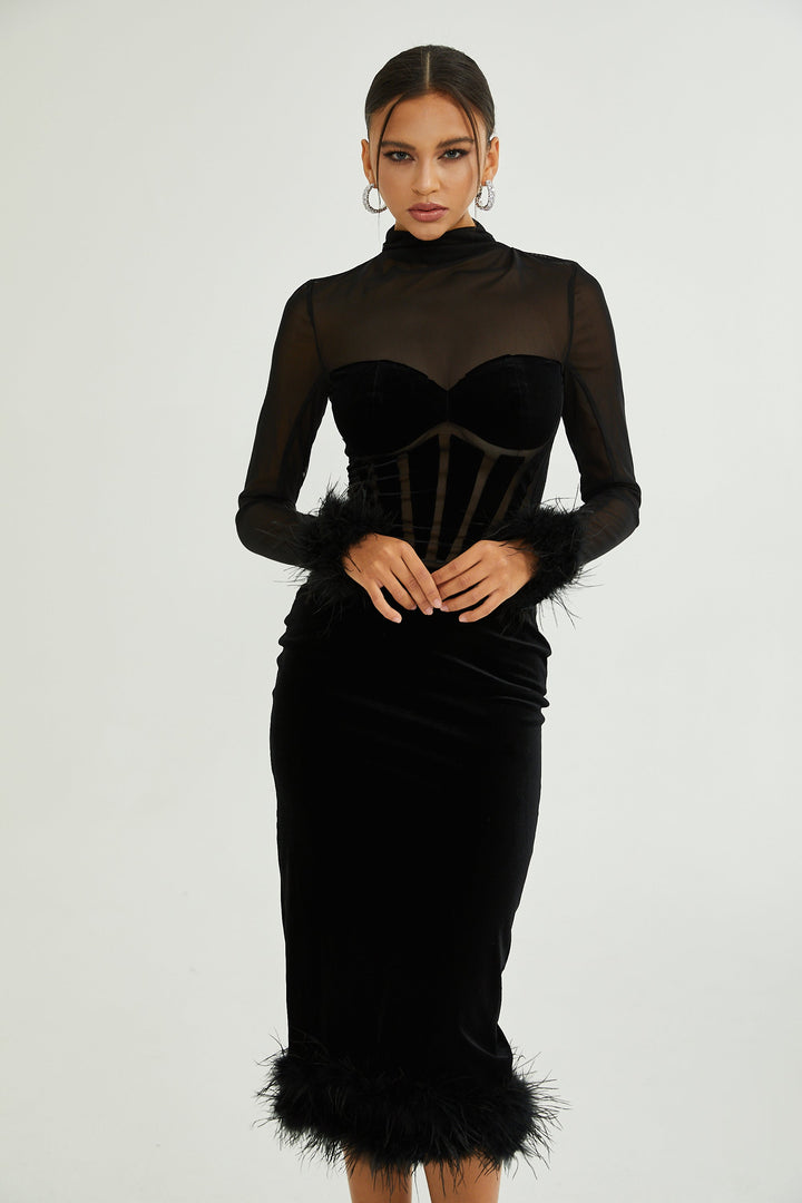 Levoire | Feder Découpe Velours Midi Robe