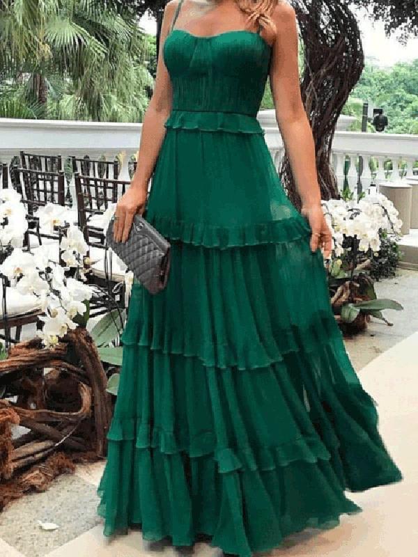 Levoire | Robe De Soirée Avec Bretelles Spaghetti Vert