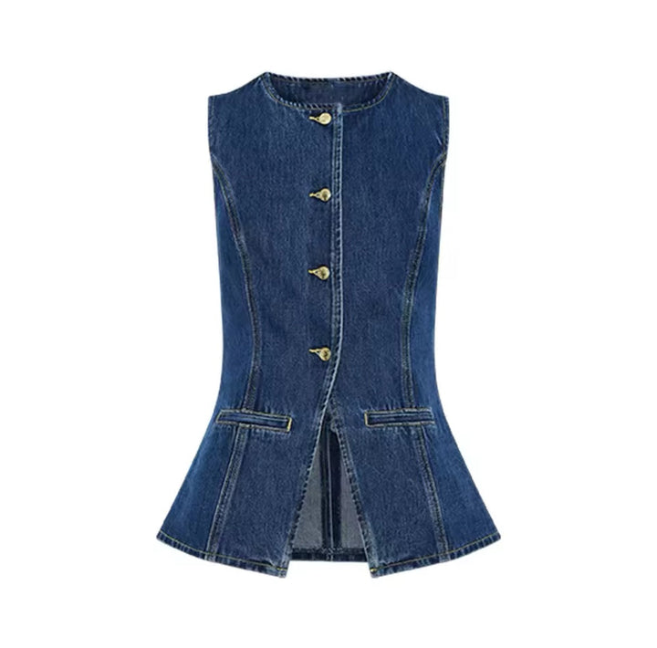 Levoire | Denim Elegance Ensemble Blazer Sans Manches Avec Shorts
