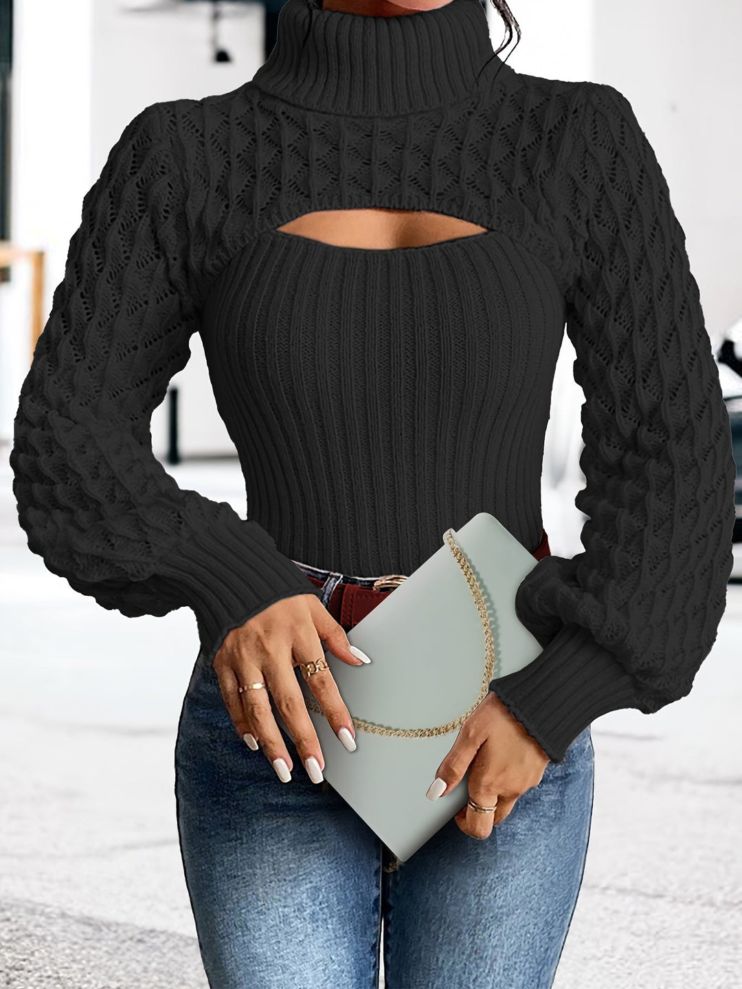 Levoire | Pull À Col Roulé Unicolore En Tricot Pointelle