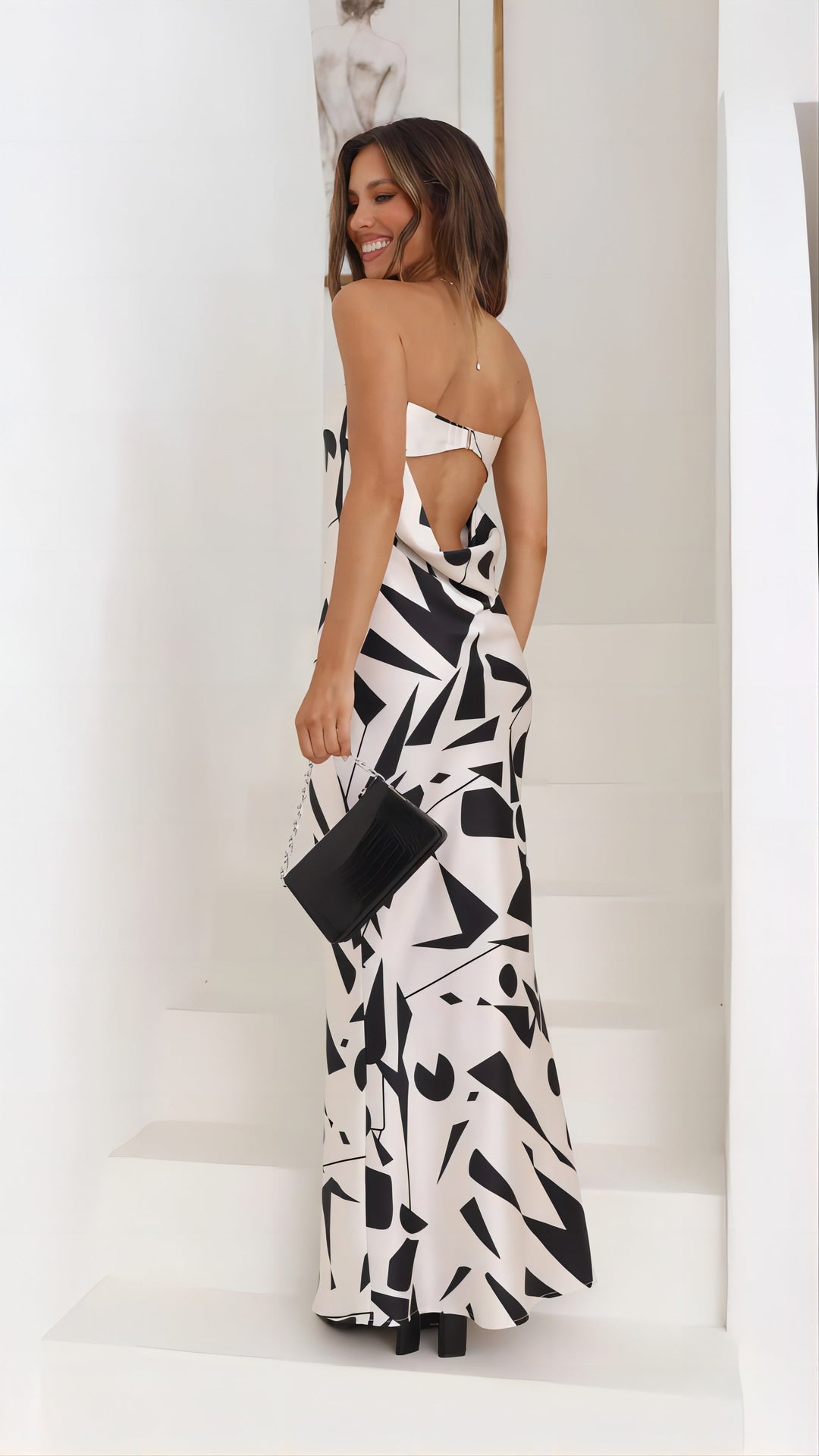 Levoire | Femme Robe longue décolletée à imprimé géométrique