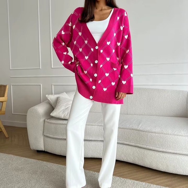 Levoire | Pull-Over En Tricot Confortable Avec Motif En Cœur Pour Un Look Ludique Rosa