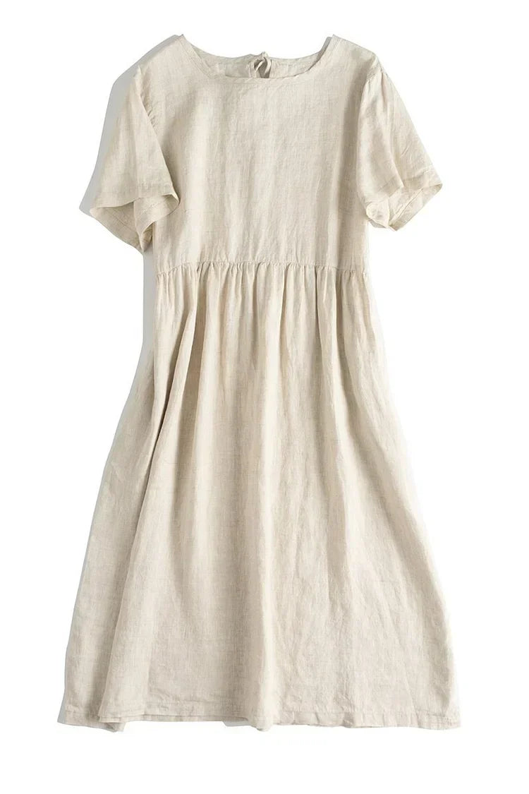 Levoire | Robes longues et amples pour femmes en lin de couleur pure costumes d'été décontractés Blanc