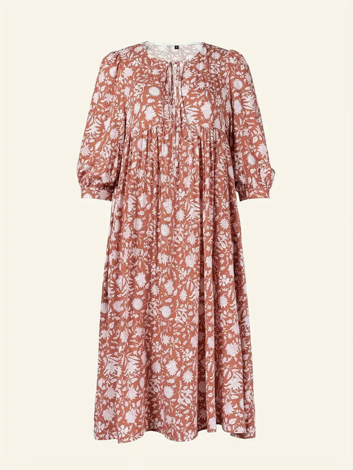 Levoire | Robe Maxi Boho Décontractée Avec Noeuds Décolleté En V Et Manches Courtes Orange + Blanc