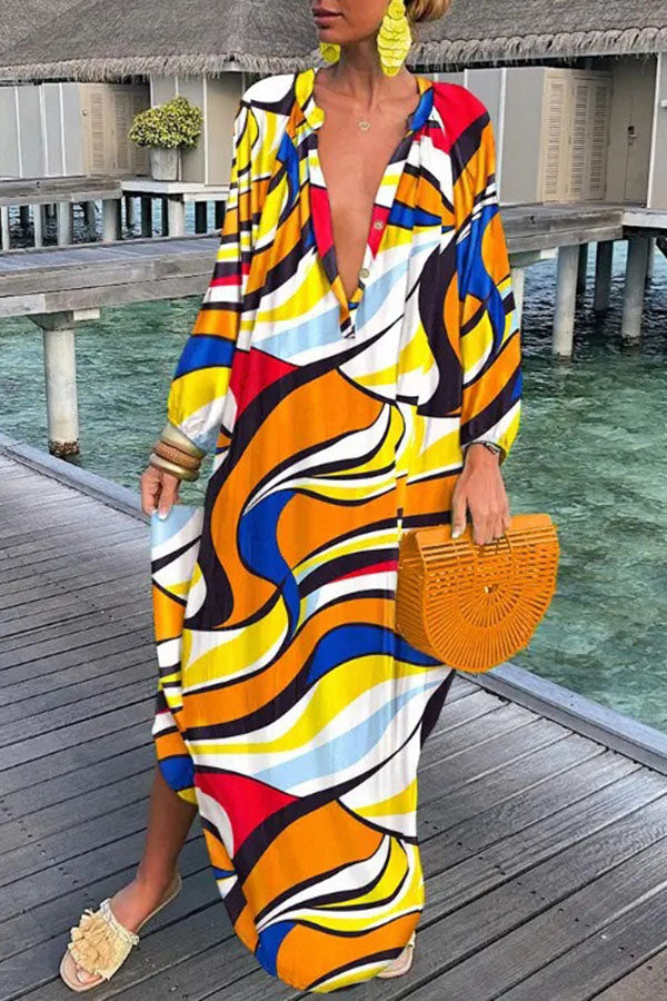 Levoire | Robe Chemise À Imprimé Abstrait Avec Patte De Boutonnage Jaune
