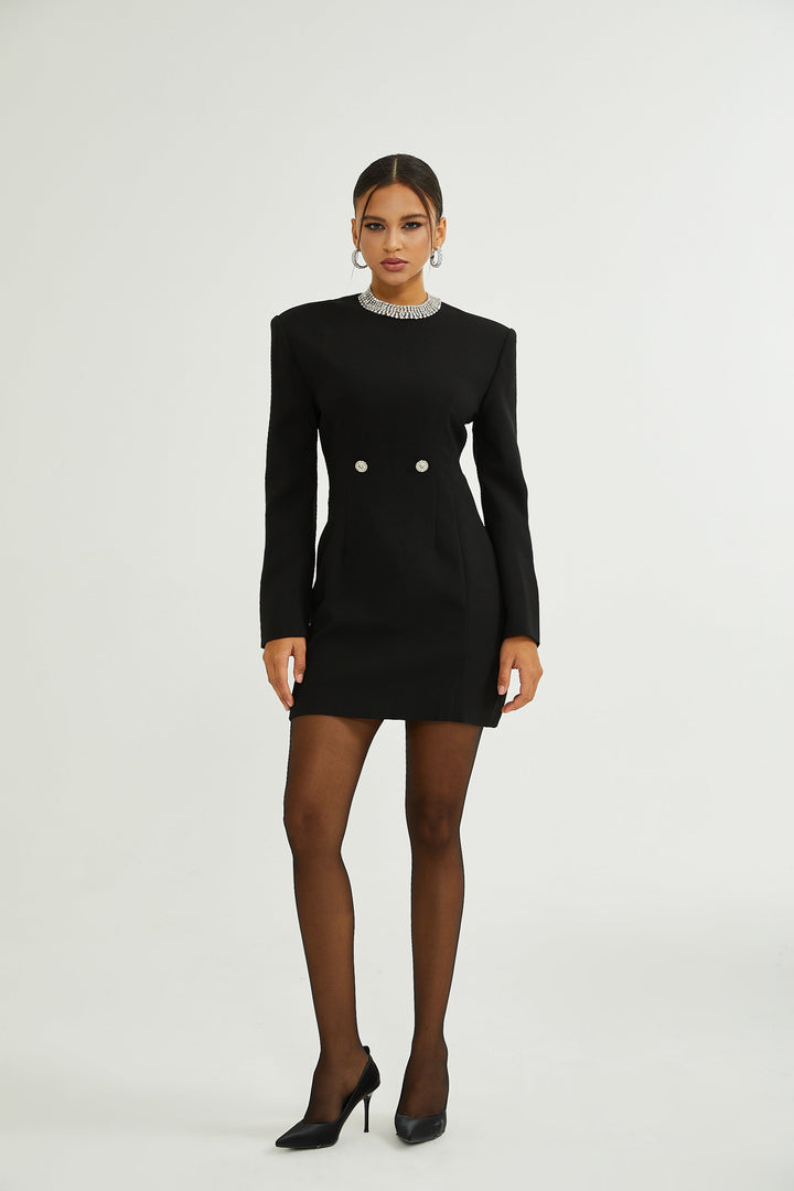 Levoire | Noir Silhouette De Sablier Épaulettes Mini Robe