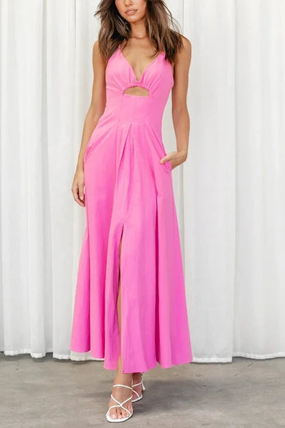 Levoire | Robe longue dos ouvert avec décolleté en V Rosa