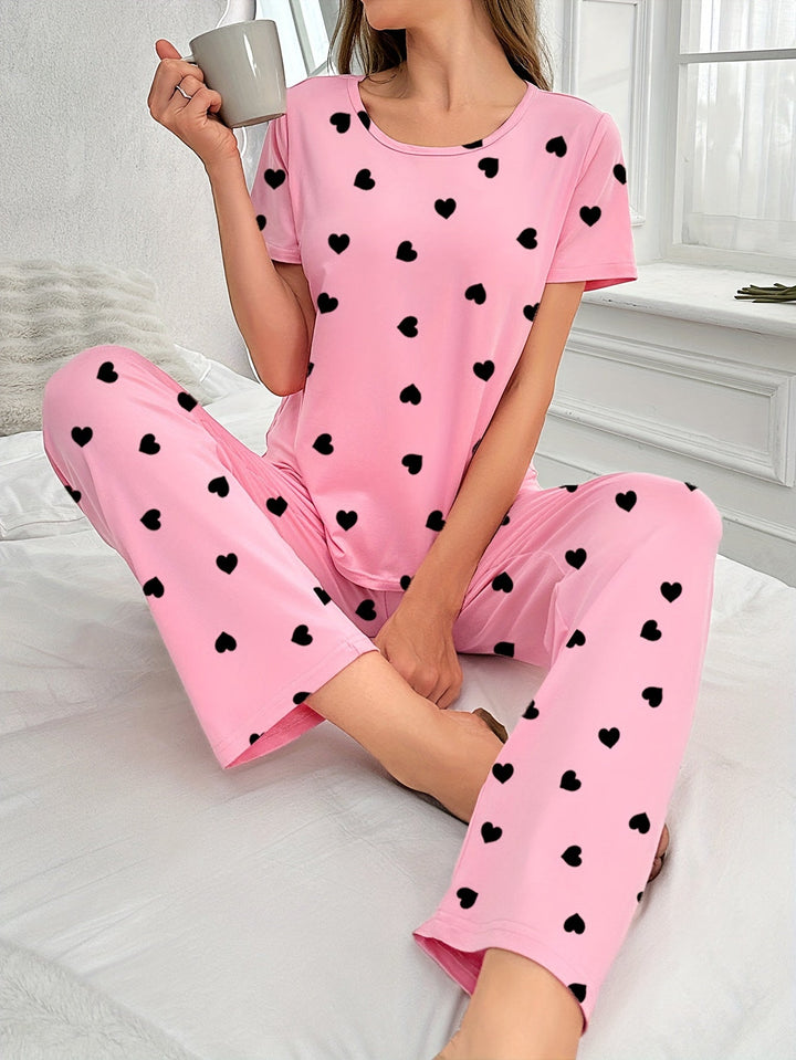 Levoire | Ensemble De Pyjama Femme À Motif De Cœur Rosa+noir