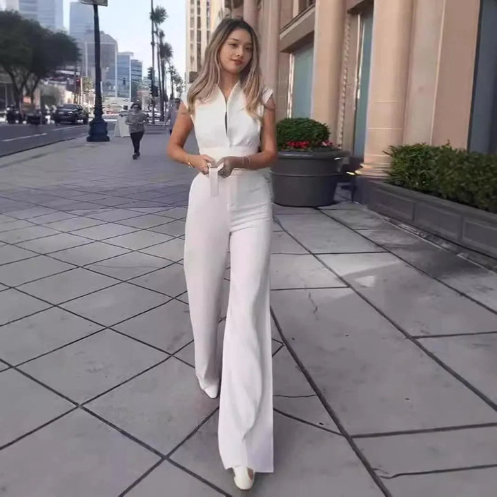 Levoire | Combinaison sans manches ajustée à col ouvert en une seule couleur Blanc