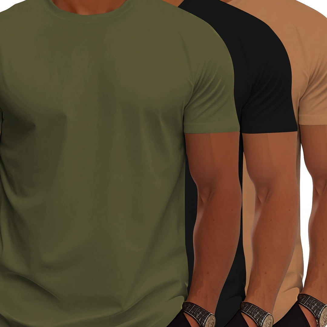 Levoire | Pack De 3 T-Shirts Pour Hommes À Manches Courtes, Couleurs Unies Estivales