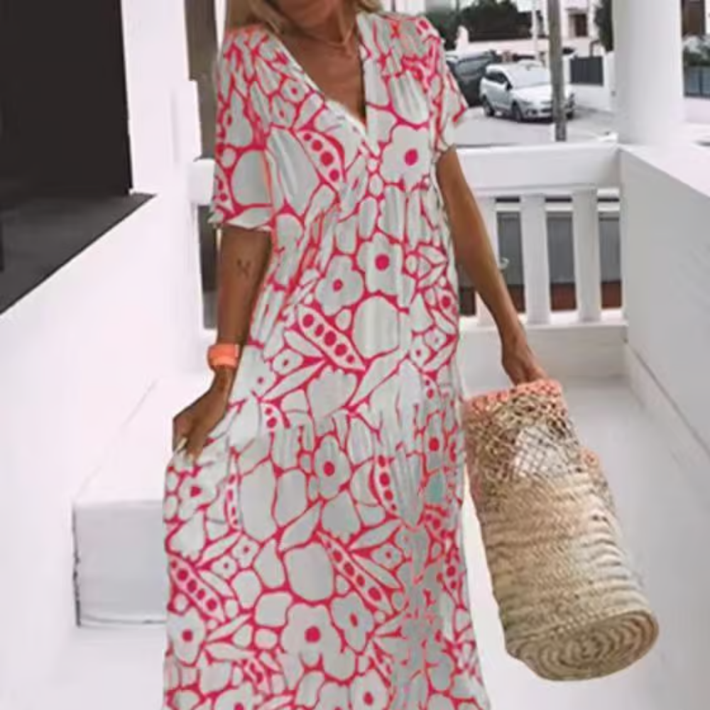 Levoire | Robe Maxi D'Été Avec Imprimés Floraux Rosa