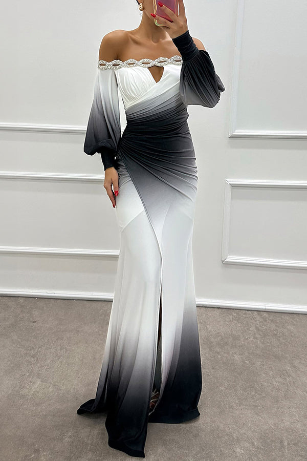 Levoire | Robe Soirée Dégradée À Fente Et Gemmes