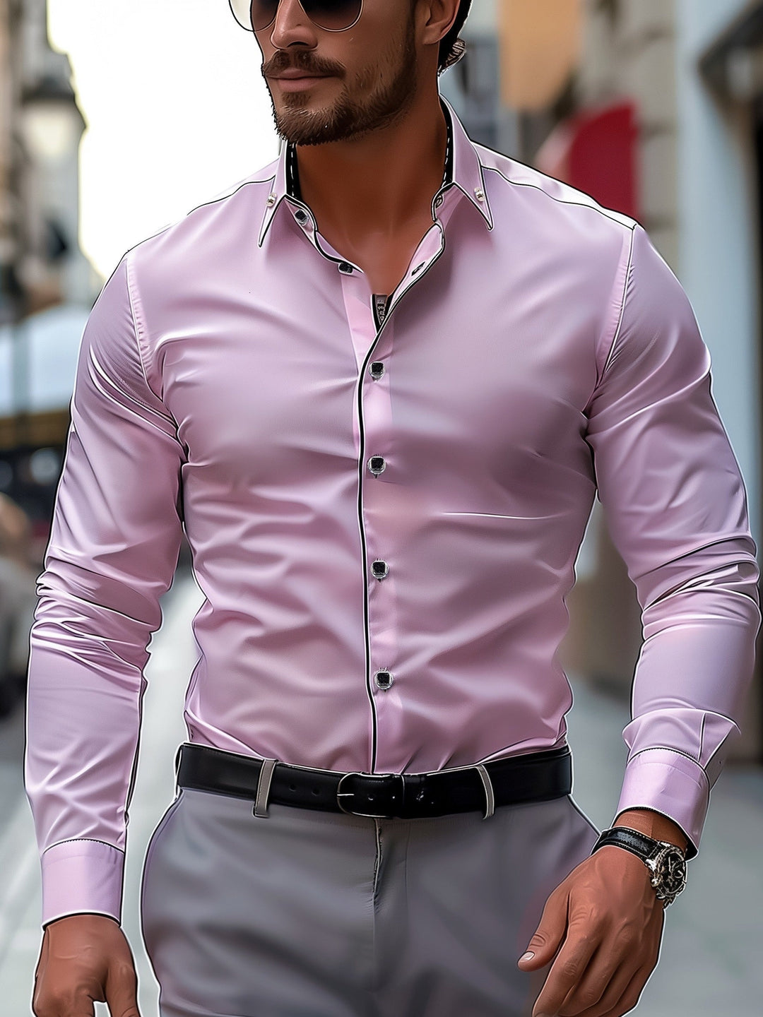 Levoire | Chemise D'Affaires À Manches Longues De Couleur Contrastée