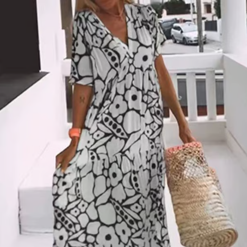 Levoire | Robe Maxi D'Été Avec Imprimés Floraux Noir