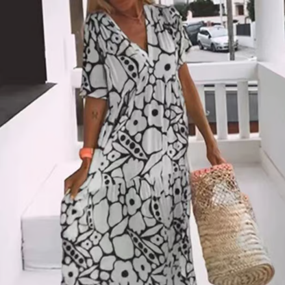 Levoire | Robe Maxi D'Été Avec Imprimés Floraux Noir