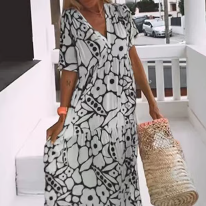 Levoire | Robe Maxi D'Été Avec Imprimés Floraux Noir