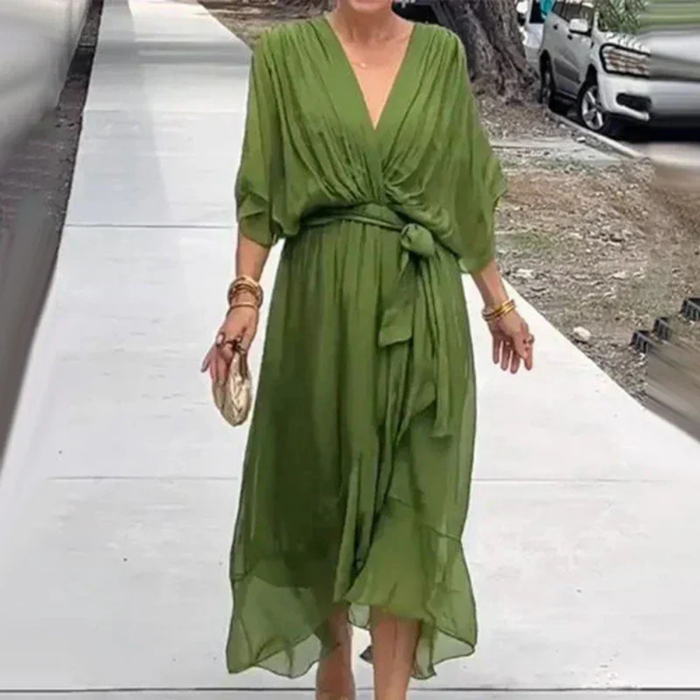 Levoire | Robe Midi Fluide Avec Ceinture À La Taille Vert