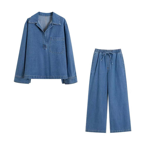 Levoire | Ensemble Deux Pièces En Haut En Denim Décontracté Et Pantalon