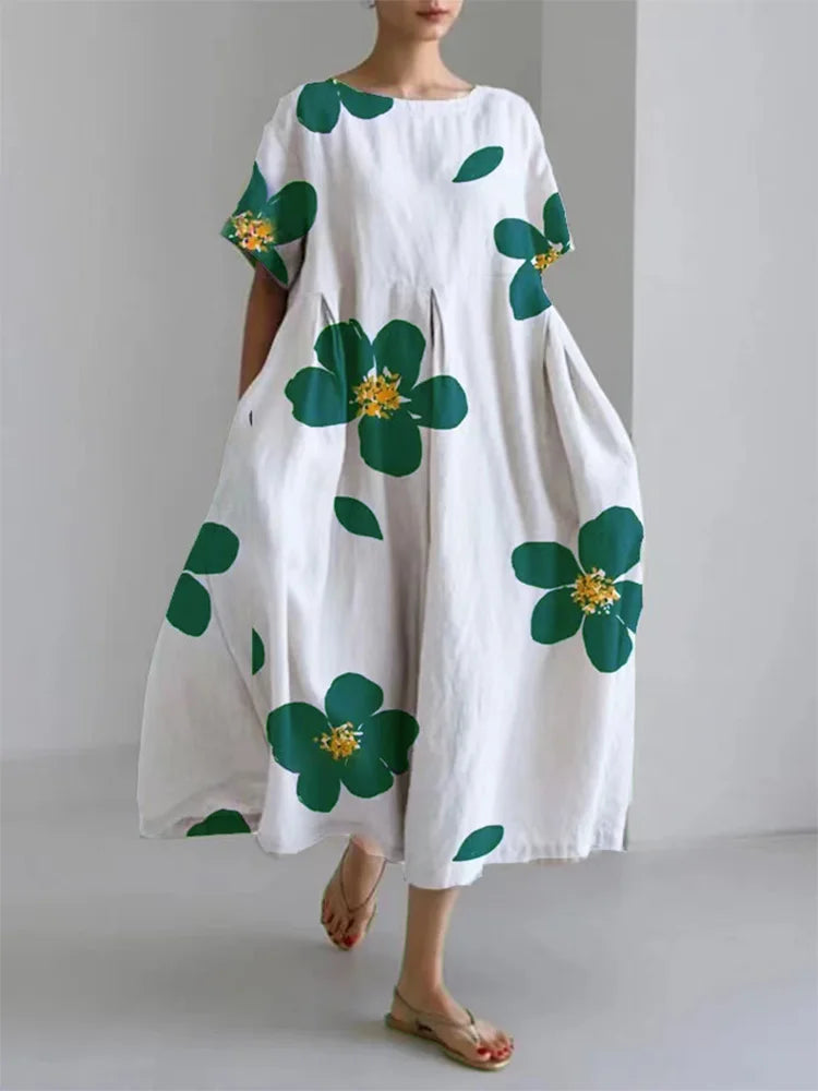 Levoire | Robe À Fleurs Délicieuse Et Décontractée Avec Encolure Ronde Pour Femmes Au Printemps Et En Été Vert