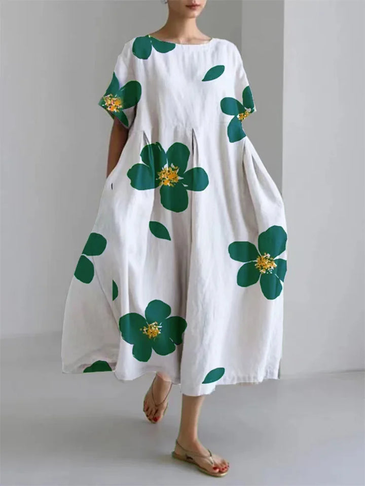 Levoire | Robe À Fleurs Délicieuse Et Décontractée Avec Encolure Ronde Pour Femmes Au Printemps Et En Été Vert
