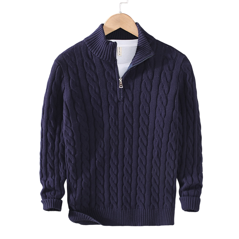Levoire | Tricot Jersey Luxueux Avec Fermeture Éclair Moderne Bleu marine