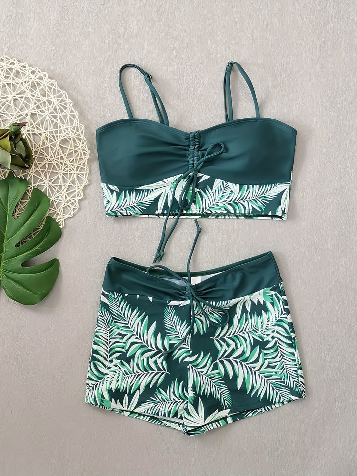 Levoire | Ensemble De Bikini Deux Pièces Avec Motif De Feuilles Et Shorty
