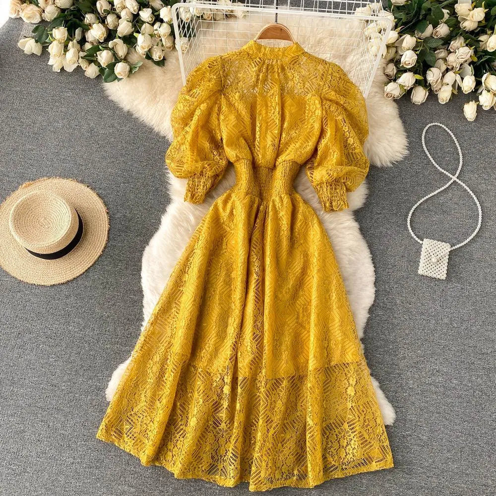 Levoire | Robe en dentelle vintage élégante Jaune Une taille