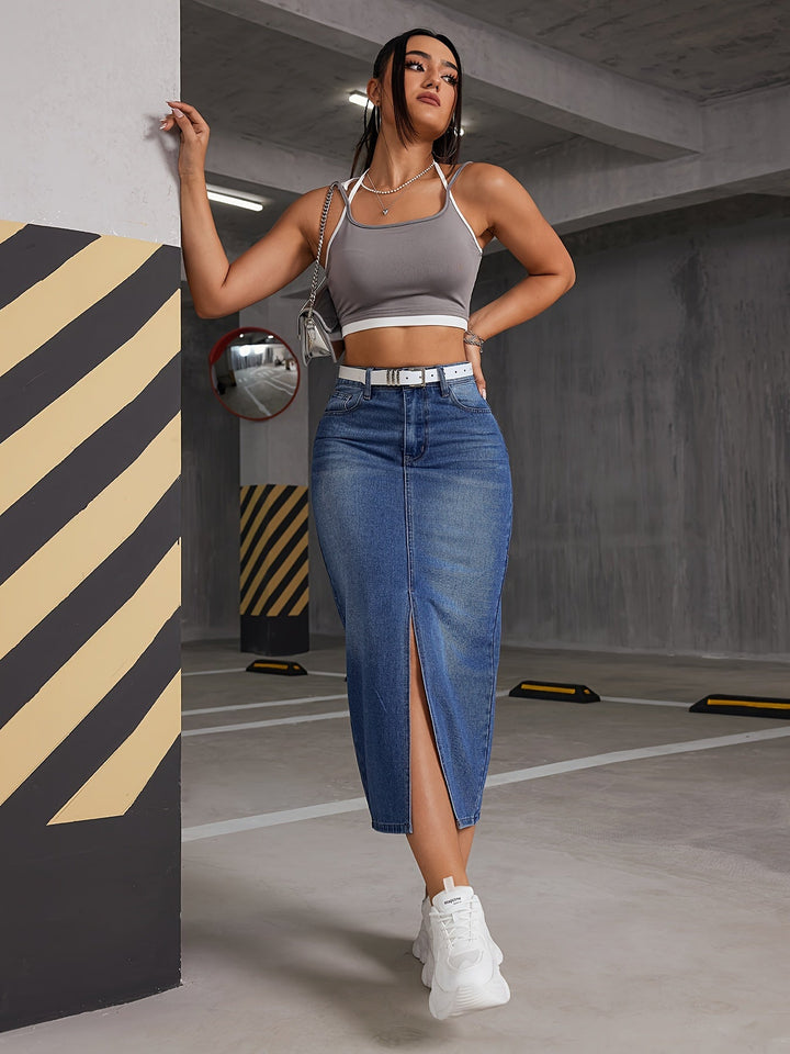 Levoire | Jupe Midi En Denim Taille Haute Et Volek