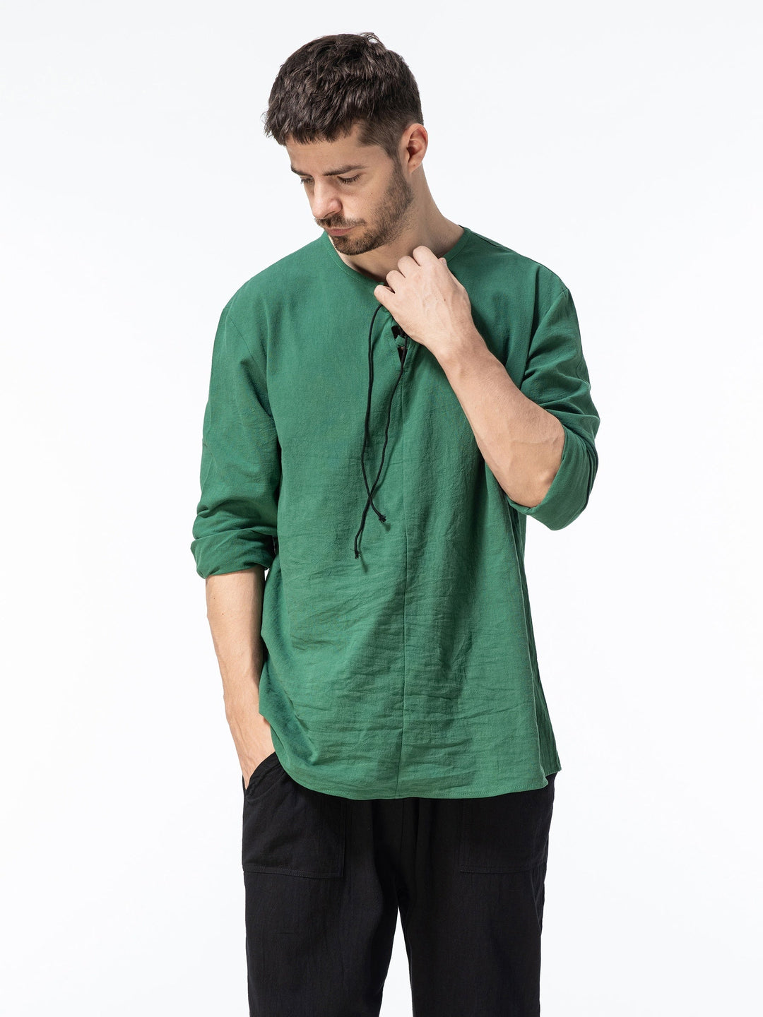Levoire | T-Shirt Henley À Manches Longues En Mélange Coton-Lin Printemps/Automne