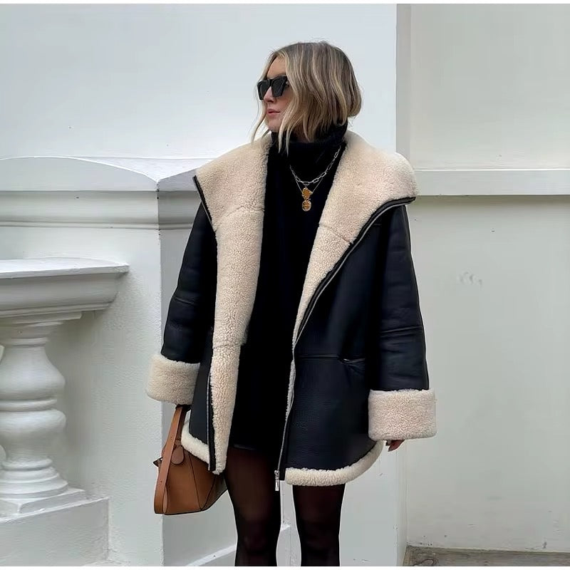 Levoire | Grande Taille Veste En Cuir Avec Doublure En Shearling