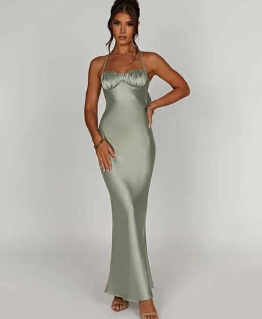 Levoire | Robe Ajustée à Décolleté Plongeant et Dos Ouvert Vert