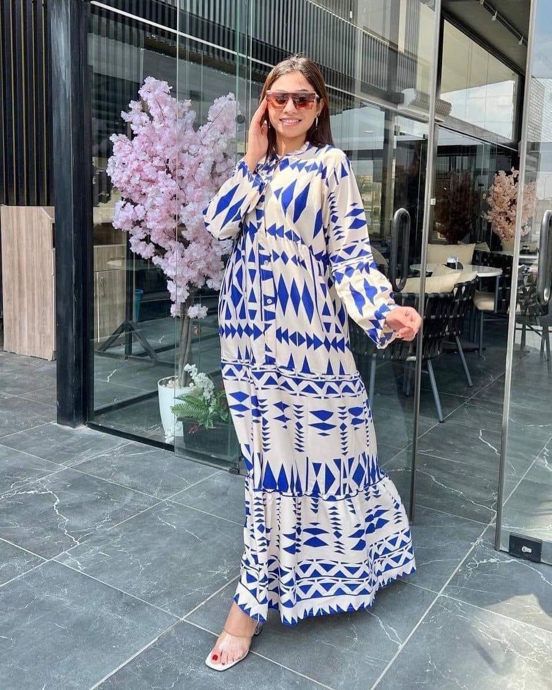 Levoire | Maxi-Robe Bohème Avec Boutons Bleu clair