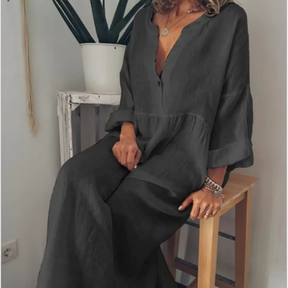 Levoire | Robe Maxi Aérée Avec Décolleté En V Gris foncé