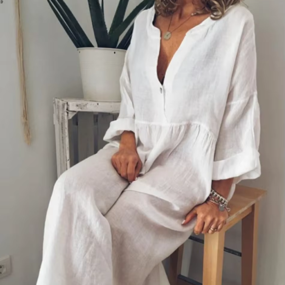 Levoire | Robe Maxi Aérée Avec Décolleté En V Blanc