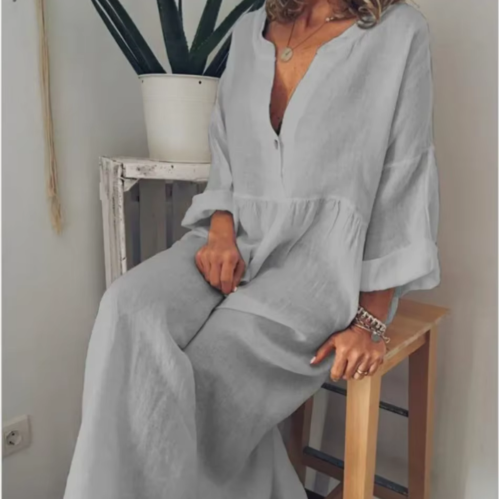 Levoire | Robe Maxi Aérée Avec Décolleté En V Gris