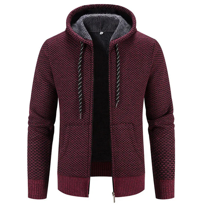 Levoire | Pull En Tricot Pour Hommes Avec Capuche Et Revêtement En Fleece Bordeaux