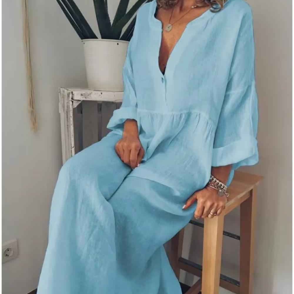 Levoire | Robe Maxi Aérée Avec Décolleté En V Bleu