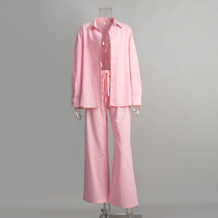 Levoire | Ensemble surdimensionné en coton composé d'une chemise et d'un pantalon Rosa